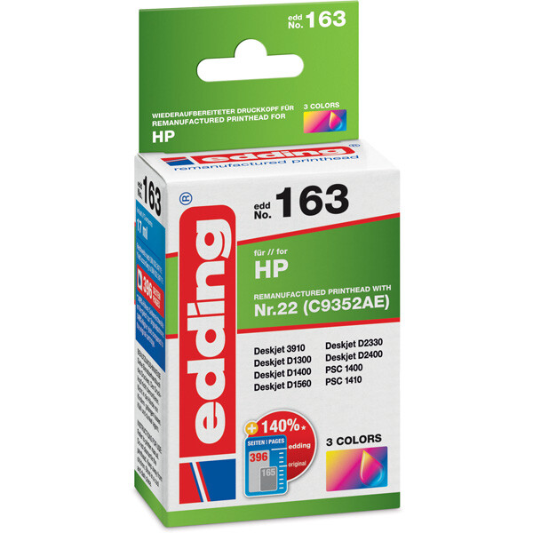 Tintendruckerpatrone edding ersetzt Hewlett Packard 163-EDD - 3-farbig Nr. 22 (C3952AE) ca. 415 Seiten 17 ml