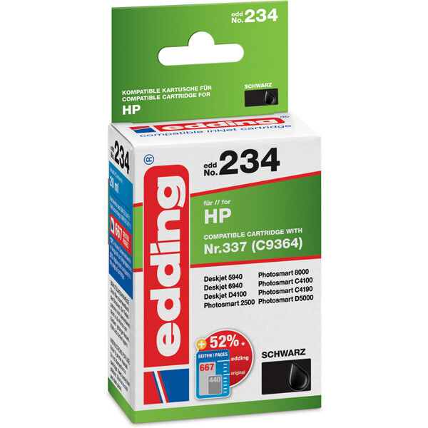 Tintendruckerpatrone edding ersetzt Hewlett Packard 234-EDD - schwarz Nr. 337 (C9364) ca. 845 Seiten 20 ml