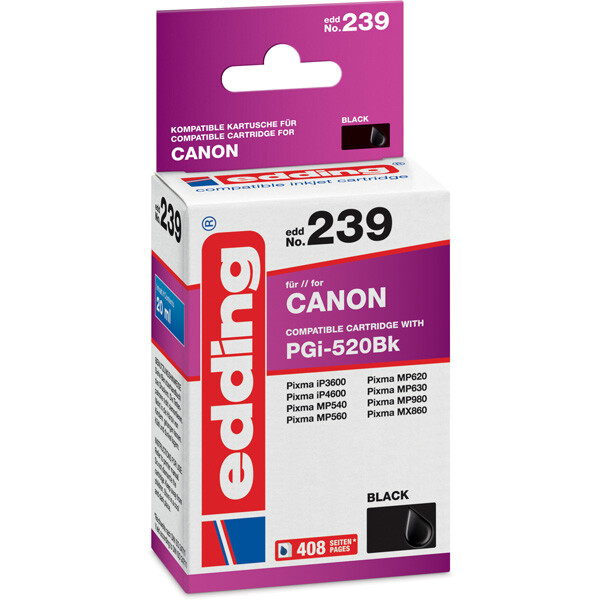 Tintendruckerpatrone edding ersetzt Canon 239-EDD - schwarz (Text) PGI-520BK ca. 405 Seiten 20 ml
