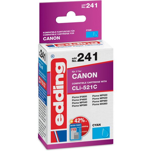 Tintendruckerpatrone edding ersetzt Canon 241-EDD - cyan CLI-521C ca. 690 Seiten 10,5 ml