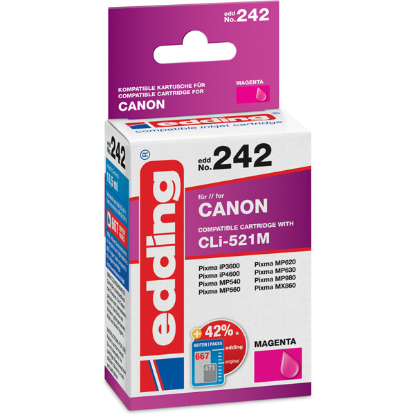 Tintendruckerpatrone edding ersetzt Canon 242-EDD - magenta CLI-521M ca. 690 Seiten 10,5 ml