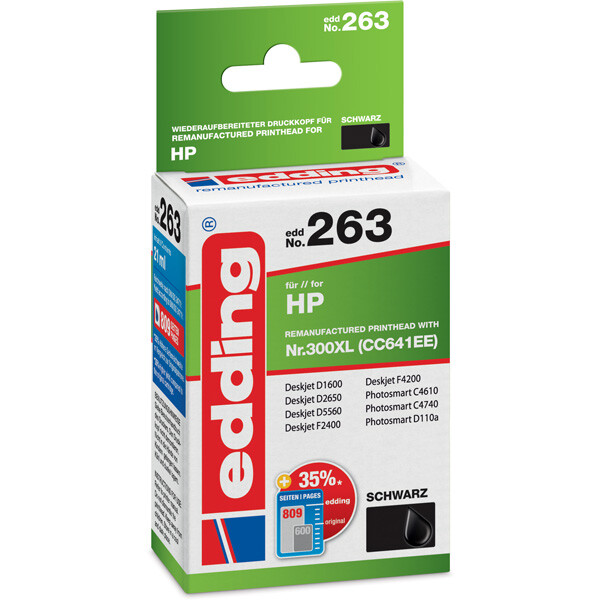 Tintendruckerpatrone edding ersetzt Hewlett Packard 263-EDD - schwarz Heweltt Nr. 300XL (CC641EE) ca. 870 Seiten 21 ml