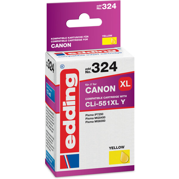 Tintendruckerpatrone edding ersetzt Canon 324-EDD - gelb CLI-551XL Y ca. 735 Seiten 13 ml