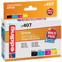 Tintendruckerpatrone edding ersetzt Epson 407-EDD - 4-farbig 0711/T0712/T0713/T0714 (T0891/T0892/T0893/T0894) ca. 1.290 Seiten 4 x 9 ml