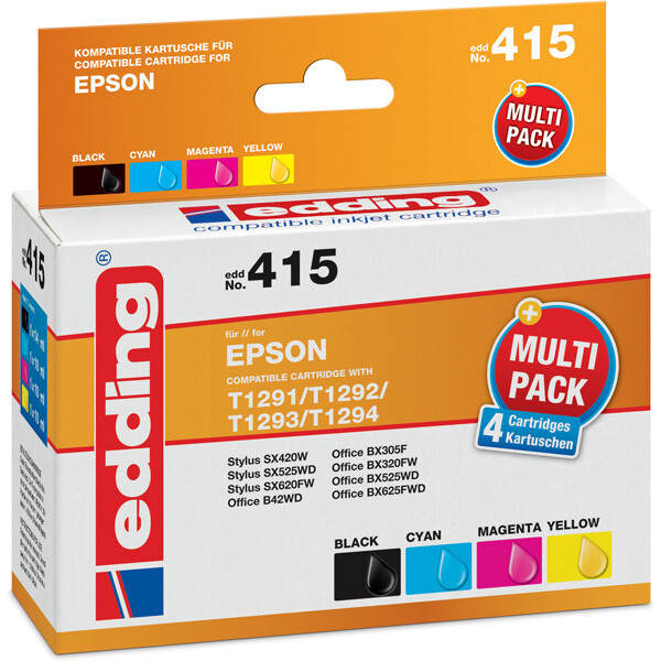 Tintendruckerpatrone edding ersetzt Epson 415-EDD - 4-farbig 1291/T1292/T1293/T1294 ca. 1.985 Seiten 1 x 14 ml + 3 x 10 ml