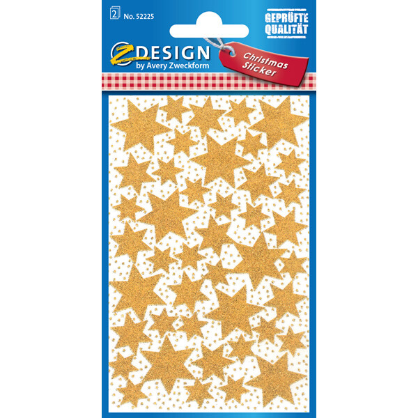Sticker Weihnachten Avery Zweckform Z-Design 52225 - Sterne gold Papier 2 Blatt / 86 Stück