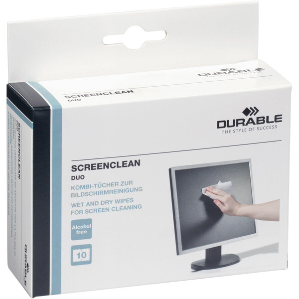 Reinigungstuch Durable Screenclean 5721 - weiß Trockentücher für empfindliche Displays und Smartphones Pckg/10