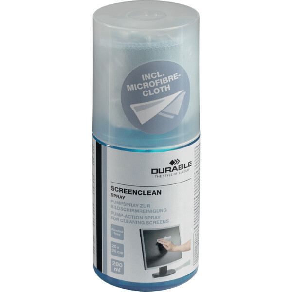 Reinigungsset Durable Screenclean 5823 - 200 ml-Spray, mit Mikrofasertuch für Bildschirme und Glasflächen