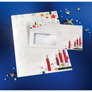 Motivbriefumschlag Weihnachten sigel DU125 - DIN Lang 110 x 220 mm Candle light nassklebend mit Fenster Spezialpapier 90 g/m² Pckg/25