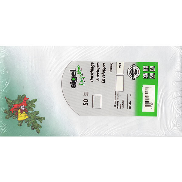 Motivbriefumschlag Weihnachten sigel DP066 - DIN Lang 110 x 220 mm grün/weiß nassklebend ohne Fenster Spezialpapier 90 g/m² Pckg/50