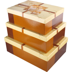 Geschenkbox sigel GB504 - 30x21x10 cm, 27x19x9 cm und 24x17x8 cm Present braun/beige 3er-Set