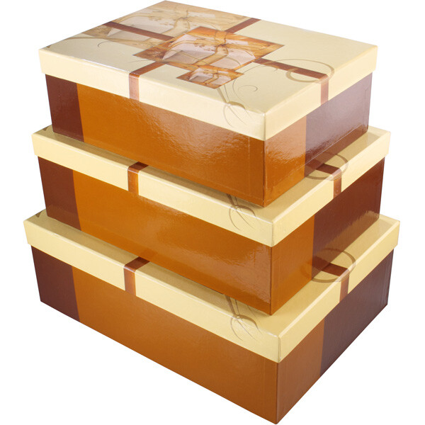 Geschenkbox sigel GB503 - 21x15x7,5 cm, 18x13x7 cm und 15x11x6,5 cm Present braun/beige 3er-Set