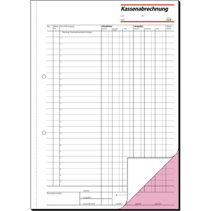 Kassenabrechnung sigel KG425 - A4 210 x 297 mm weiß/rosa 2 x 50 Blatt mit Blaupapier