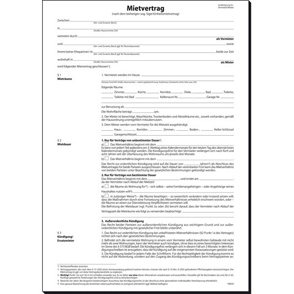 Mietvertrag sigel MV466 - A4 210 x 297 mm weiß 3 Blatt selbstdurchschreibend