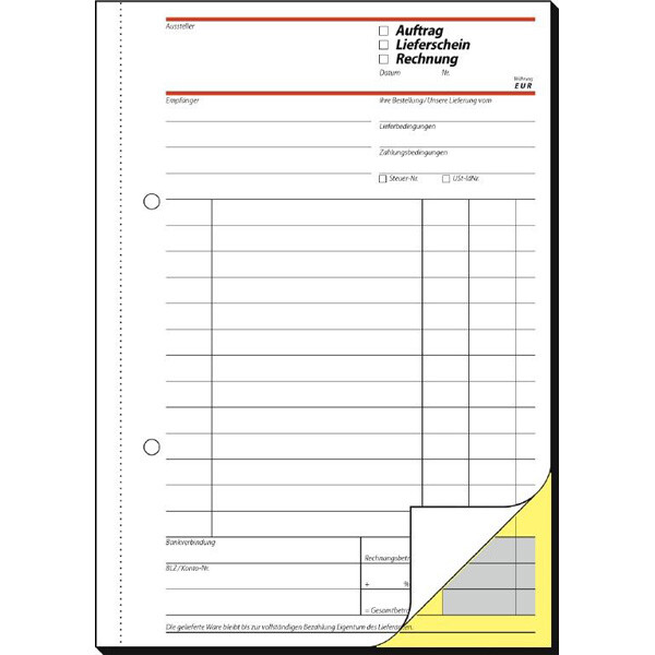 Auftrags/Lieferschein/Rechnungsbuch sigel SD017 - A5 149 x 210 mm weiß 2 x 40 Blatt selbstdurchschreibend