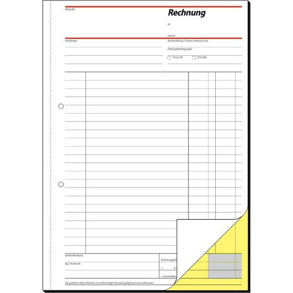 Rechnungsbuch sigel SD035 - A5 149 x 210 mm weiß/gelb 2 x 40 Blatt selbstdurchschreibend