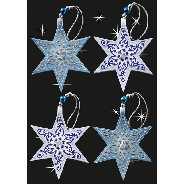 Geschenkanhänger Weihnachten sigel WA001 - 6 x 6,2 cm Sterne weiß/blau Papier Pckg/4
