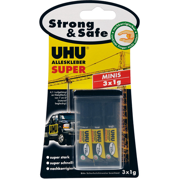 Kraftkleber UHU Super Strong & Safe 44305 - Tube 3 x 1 g