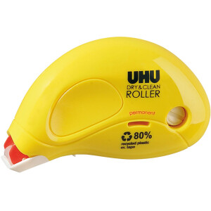 Kleberoller UHU Dry & Clean 72 - 6,5 mm x 8,5 mm gelb permanent Einweg
