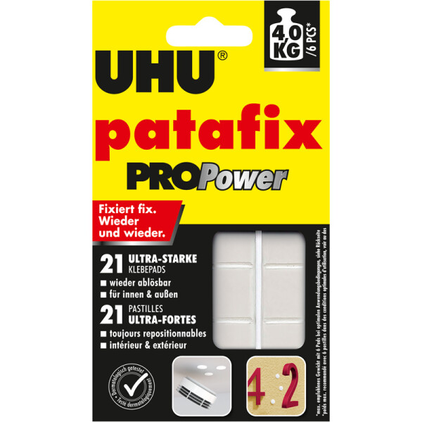 Klebepad UHU patafix PROPower 47905 - weiß ablösbar für Innen-und Außenbereich Pckg/21