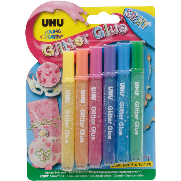 Glitzerkleber UHU Glitter Glue 39110 - farbig sortiert 6 x 10 ml