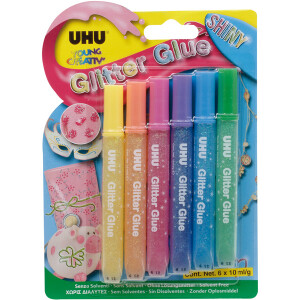 Glitzerkleber UHU Glitter Glue 39110 - farbig sortiert 6...