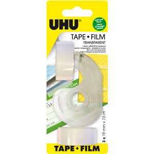 Klebefilm Handabroller UHU Tape Film 45845 - 19 mm x 7,5 m transparent inkl. 3 Rolle Set