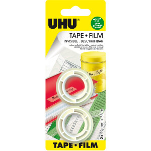 Klebefilm UHU Tape Film 45965 - 19 mm x 7,5 mm transparent beschriftbar für Privat/Endverbraucher-Anwendungen Pckg/2