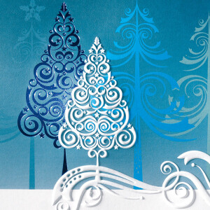 Motivkarte Weihnachten sigel DS030 - DIN Lang Blue Trees inkl. Umschläge Glanzkarton 220 g/m² Pckg/10+10