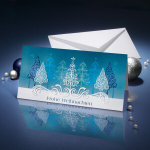 Motivkarte Weihnachten sigel DS030 - DIN Lang Blue Trees inkl. Umschläge Glanzkarton 220 g/m² Pckg/10+10