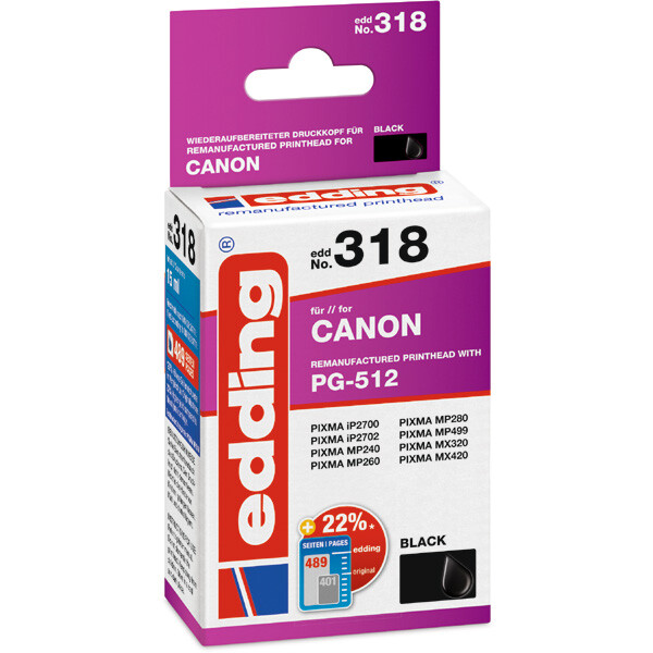 Tintendruckerpatrone edding ersetzt Canon 318-EDD - schwarz Nr. 512 (PG-512) ca. 520 Seiten 21 ml