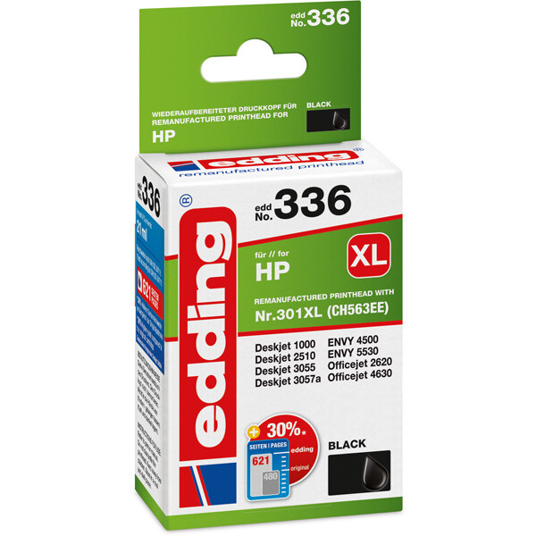 Tintendruckerpatrone edding ersetzt Hewlett Packard 336-EDD - schwarz Nr. 301XL (CH563EE) ca. 700 Seiten 18 ml