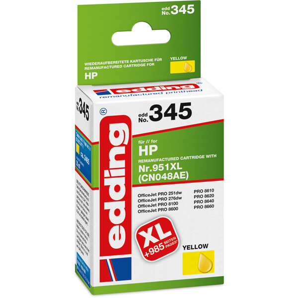 Tintendruckerpatrone edding ersetzt Hewlett Packard 345-EDD - gelb Nr. 951XL (CN048AE ca. 2.295 Seiten 30 ml