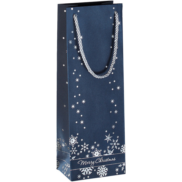 Geschenktasche Weihnachten sigel GT112 - Flaschengröße 125 x 360 x 85 mm Silver Snowflakes