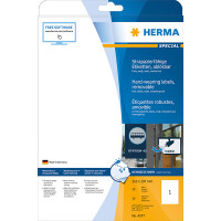 Folienetikett Herma 4577 - A4 210 x 297 mm weiß ablösbar matt wetterfest Polyesterfolie für Laser, Kopierer, Farblaserdrucker Pckg/20