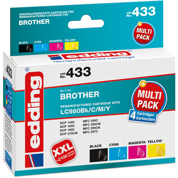 Tintendruckerpatrone edding ersetzt Brother 433-EDD - 4-farbig LC980 ca. 3.145 Seiten 1 x 14 ml + 3 x 9 ml