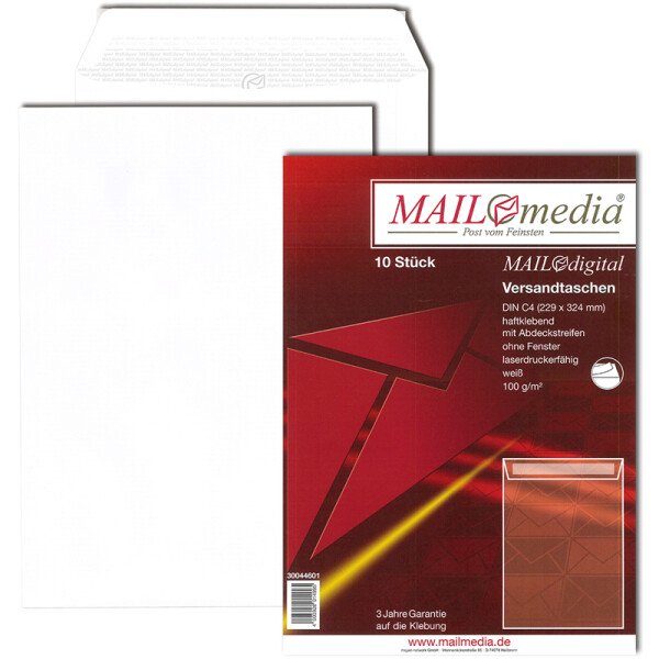 Versandtasche Mayer Kuvert MAILdigital 30044601 - DIN C4 229 x 324 mm weiß haftklebend ohne Fenster 100 g/m² Pckg/10