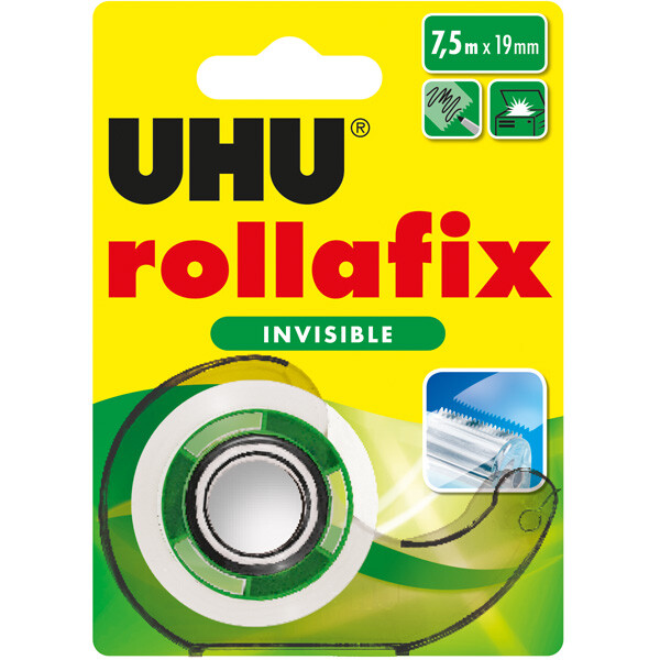Klebefilm Handabroller UHU rollafix 36960 - 19 mm x 7,5 m unsichtbar inkl. 1 Rolle Set