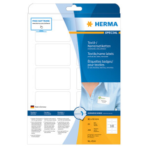 Textilnamensschild Herma 4514 - 80 x 50 mm weiß ablösbar für Drucker Laserdrucker/Kopierer Acetatseide Pckg/200