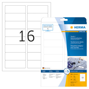 Textilnamensschild Herma 4515 - 88 x 33,8 mm weiß ablösbar für Drucker Laserdrucker/Kopierer Acetatseide Pckg/320