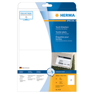 Textilnamensschild Herma 4519 - 199,6 x 143,5 mm weiß ablösbar für Drucker Laserdrucker/Kopierer Acetatseide Pckg/40