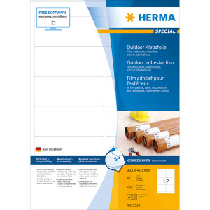 Folienetikett Herma 9538 - A4 99,1 x 42,3 mm weiß permanent matt wetterfest Polyesterfolie für Laser, Kopierer, Farblaserdrucker Pckg/480