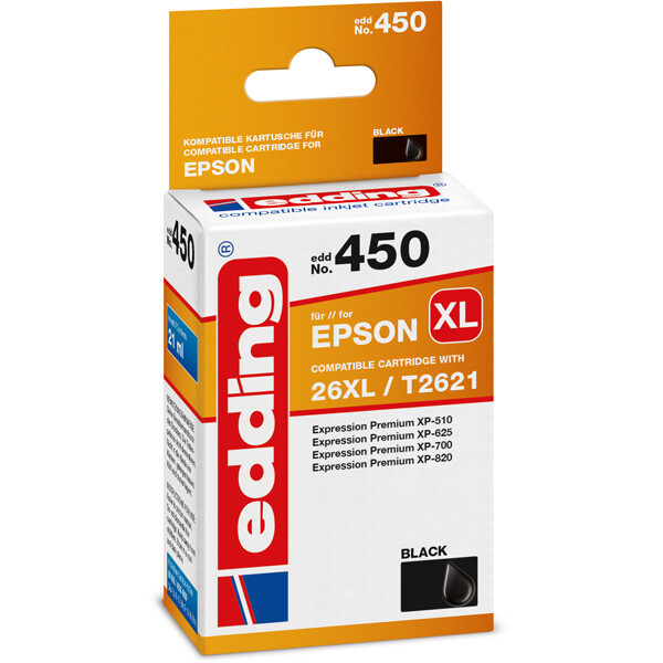 Tintendruckerpatrone edding ersetzt Epson 450-EDD - schwarz 26XL (T2621) ca. 500 Seiten 21 ml