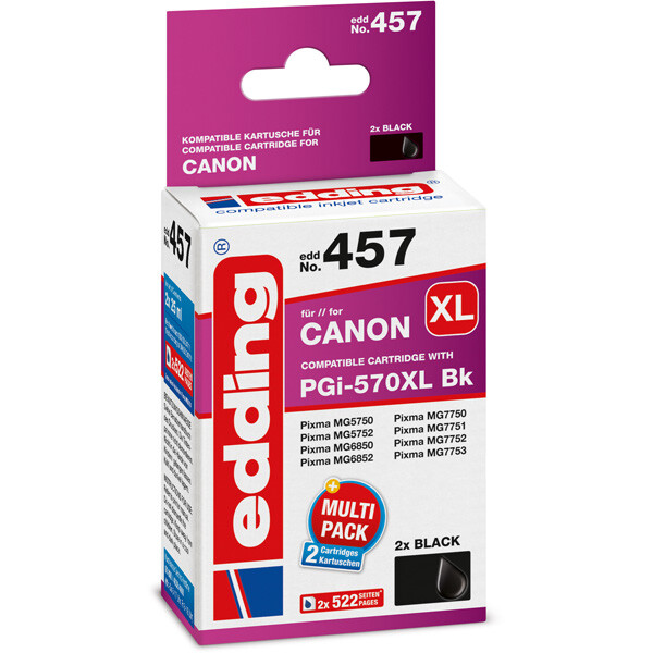 Tintendruckerpatrone edding ersetzt Canon 457-EDD - schwarz 570XL (PGI-570XL) ca. 1.040 Seiten 2 x 25 ml