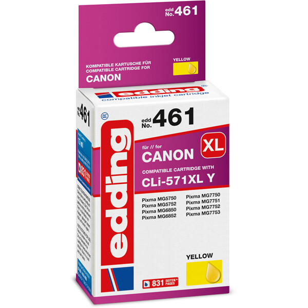 Tintendruckerpatrone edding ersetzt Canon 461-EDD - gelb 571XL (CLI-571XL) ca. 810 Seiten 13 ml