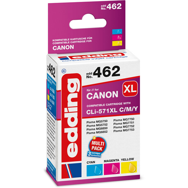 Tintendruckerpatrone edding ersetzt Canon 462-EDD - 3-farbig 571XL (CLI-571XL C/M/Y) ca. 2.430 Seiten 3 x 13 ml