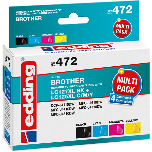 Tintendruckerpatrone edding ersetzt Brother 472-EDD - 4-farbig LC127+125XL ca. 5.340 Seiten 1 x 27 ml + 3 x 13 ml