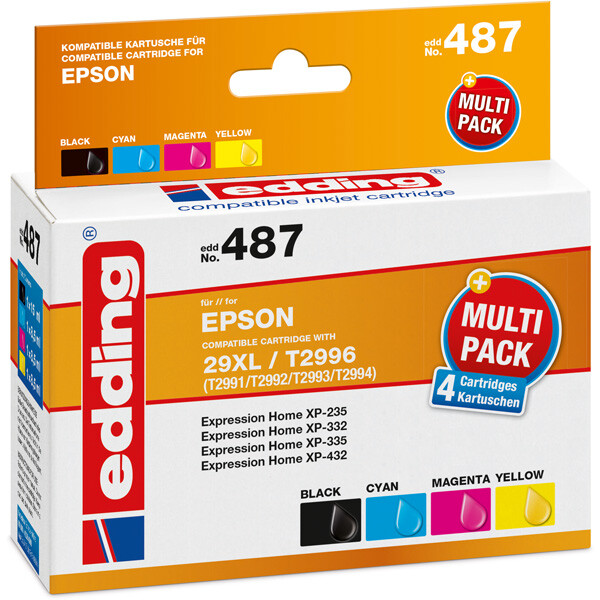 Tintendruckerpatrone edding ersetzt Epson 487-EDD - 4-farbig 29XL (T2991+92+93+94) (T2996) ca. 2.500 Seiten 1 x 15 ml + 3 x 8,5 ml