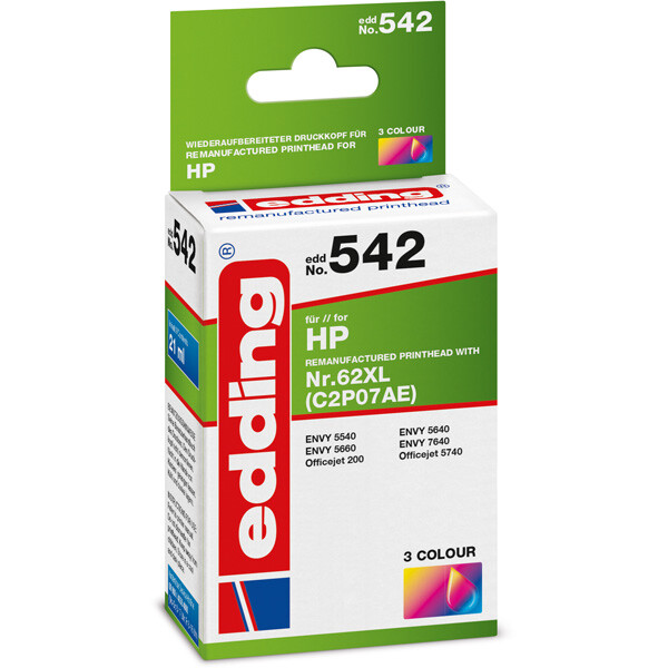 Tintendruckerpatrone edding ersetzt Hewlett Packard 542-EDD - 3-farbig Nr. 62XL (C2P07AE) ca. 415 Seiten 21 ml