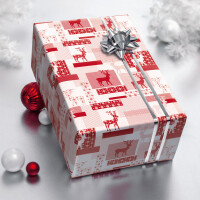 Geschenkpapier Weihnachten sigel GP118 - 5 m x 70 cm Red Reindeer weiß/rosa/rot 80 g/m²